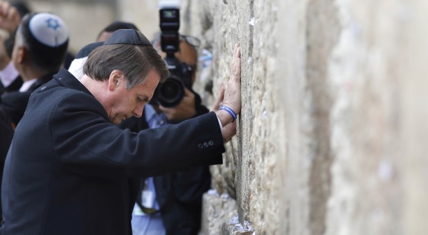 Brazilian President Jair Bolsonaro visits the Western Wall in Jerusalem's Old City.