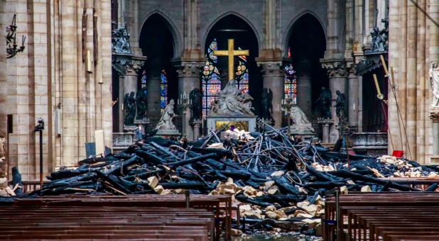 A view of debris inside Notre Dame Cathedral.