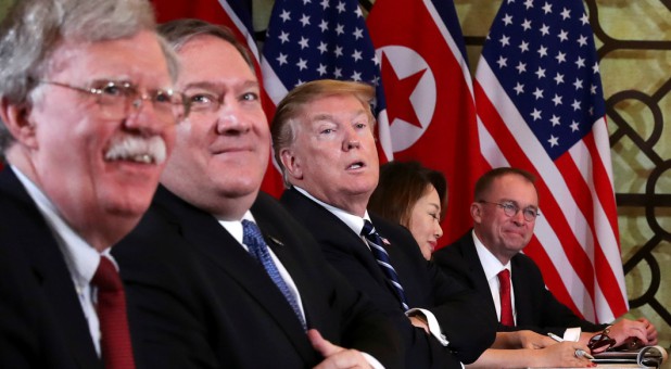 U.S. President Donald Trump, U.S. Secretary of State Mike Pompeo, White House national security adviser John Bolton and acting White House Chief of Staff Mick Mulvaney