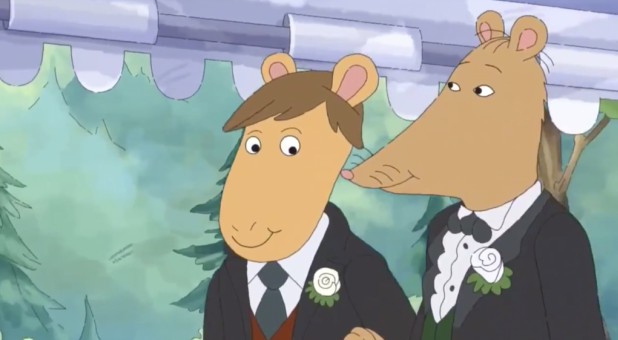 Mr. Ratburn, right, marries an aardvark named Patrick.