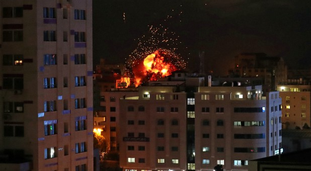 A ball of fire is seen during an Israeli air strike in Gaza City, May 4.