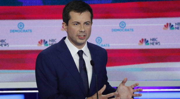 South Bend Mayor Pete Buttigieg speaks during the second night of the first Democratic presidential candidates debate.