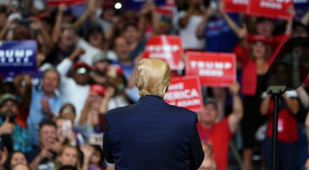 U.S. President Donald Trump speaks at a campaign kick-off rally at the Amway Center in Orlando.