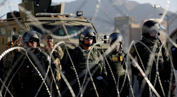 Customs and Border Protection (CBP) Mobile Field Force and Special Response Team members are seen at Paso del Norte border crossing bridge.