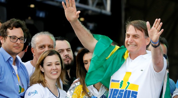 Brazil's President Jair Bolsonaro attends an evangelical march.