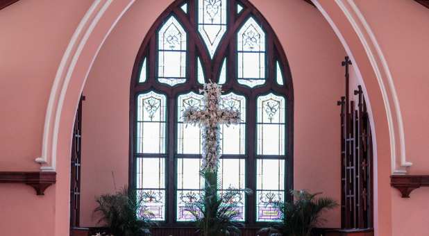 Easter cross at Asbury Memorial Church, Savannah, Georgia.