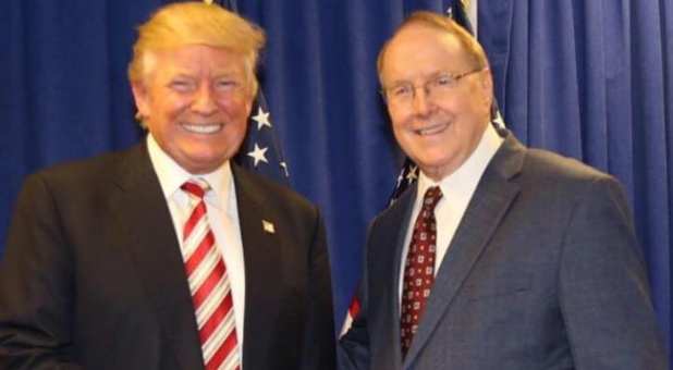 President Donald Trump (L) with Dr. James Dobson (R)
