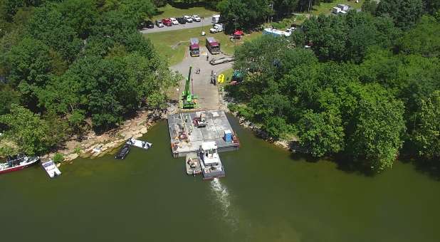 Aerial photo of Percy Priest Lake undergoing investigation.