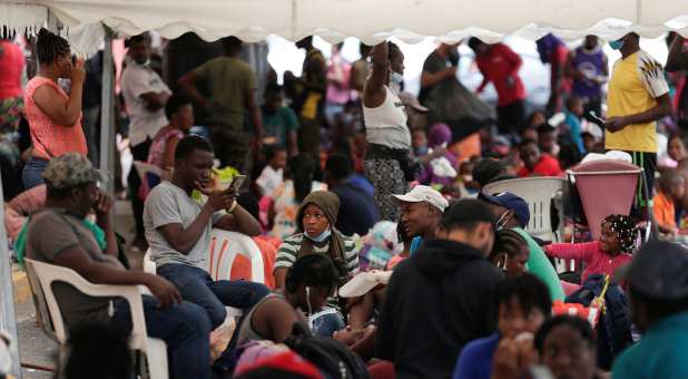 Haitian migrants seeking refuge in the U.S., rest outside the Casa INDI shelter as they try to reach the border with United States, in Monterrey, Mexico September 28, 2021.