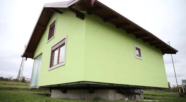 The mechanism of Vojin Kusic's rotating house is seen in Srbac, Bosnia and Herzegovina, October 9, 2021