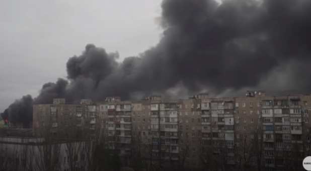 Smoke billows above Mariupol, Ukraine during Russian attacks, March 6, 2022.