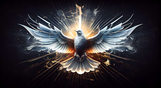 The Holy Spirit in the form of a dove on fire.