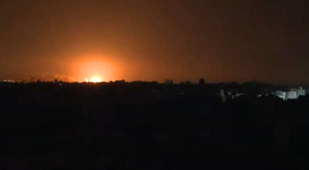 Explosion in Gaza at night.