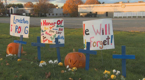 Signs for Lewiston victims.