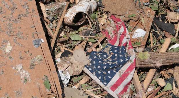 American flag on the ground