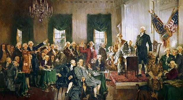 Founding Fathers signing the U.S. Constitution, painting