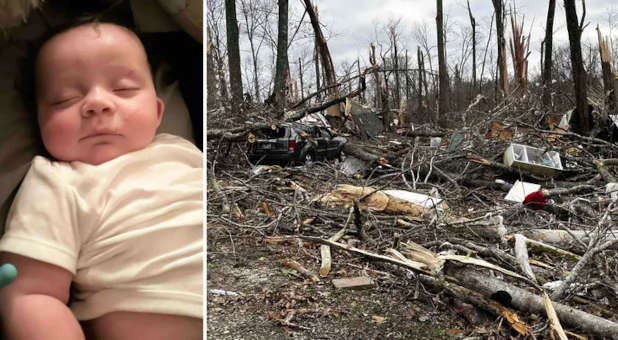 Baby who survived the tornado destruction in Tennessee