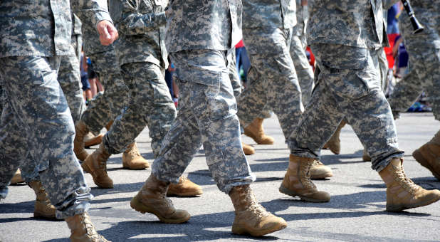 US Army soldiers marching.