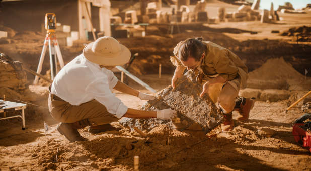 Archaeologists making a discovery.