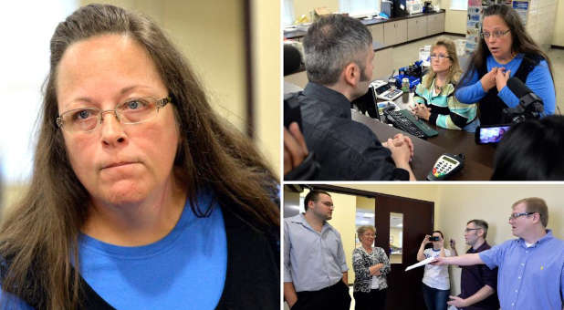 Kim Davis and men trying to get a marriage license.