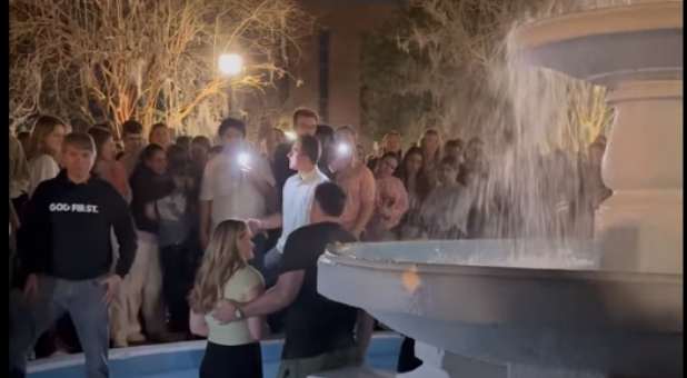 Baptisms in a fountain at Florida State University.