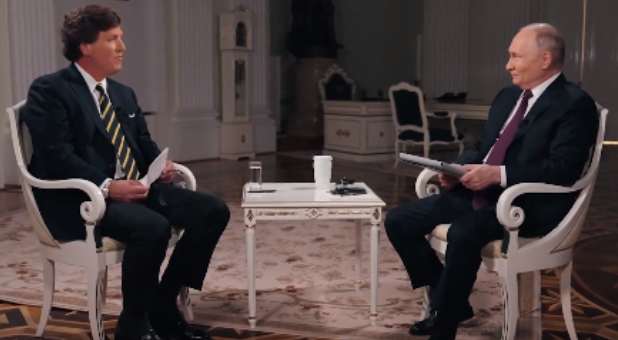 Tucker Carlson interviews Russian President Vladimir Putin, Feb. 8, 2024.