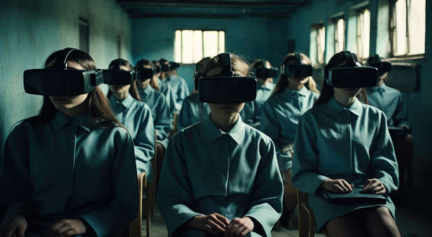 A dystopian classroom in the future.