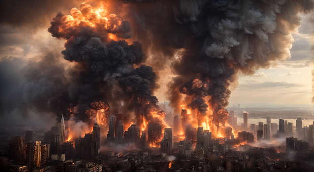 A major city being destroyed.
