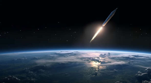 A missile flying through space.