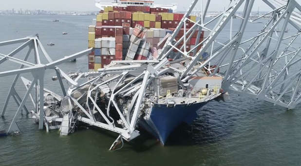 Baltimore bridge collapsed onto the cargo ship that rammed it.