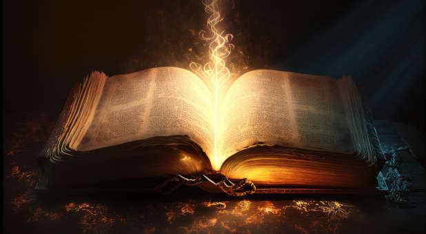 An opened Bible exuding power.