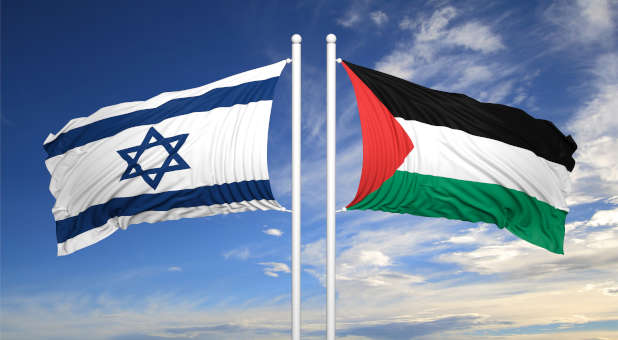 The Israeli and Palestinian flags.