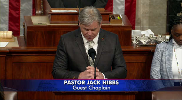 Pastor Jack Hibbs praying before the House of Representatives.