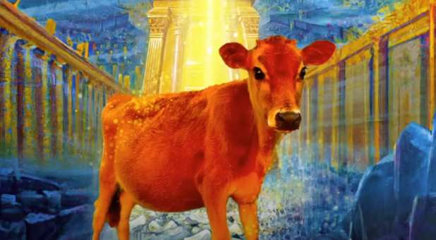 artistic rendering of red heifer at temple