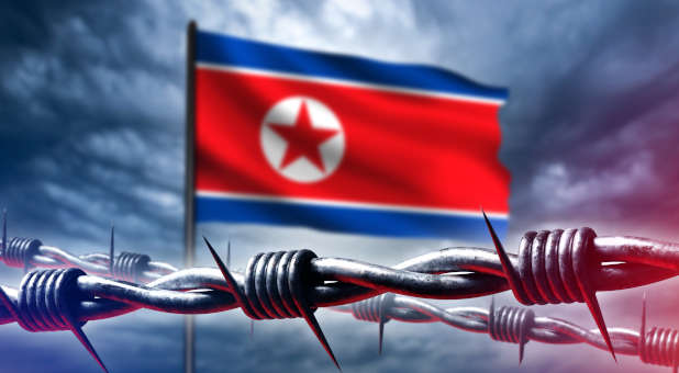 North Korean flag with barbed wire.