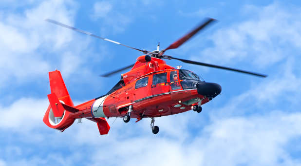 A red, rescue helicopter.