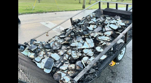 Bibles burned in a trailer.