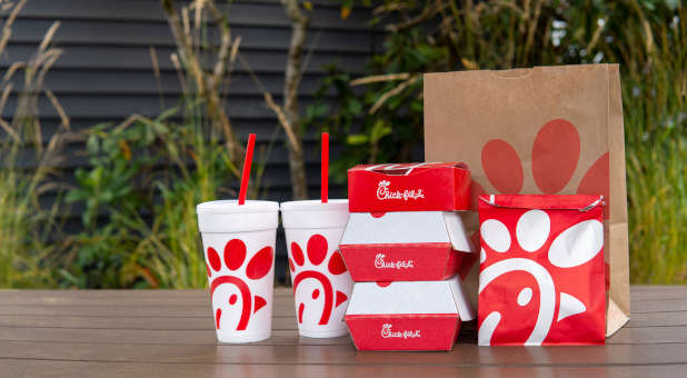 Chick-fil-A food on a outdoor table.